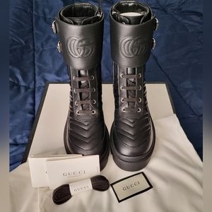 Sold‼️Gucci GG Black Leather Combat Boots